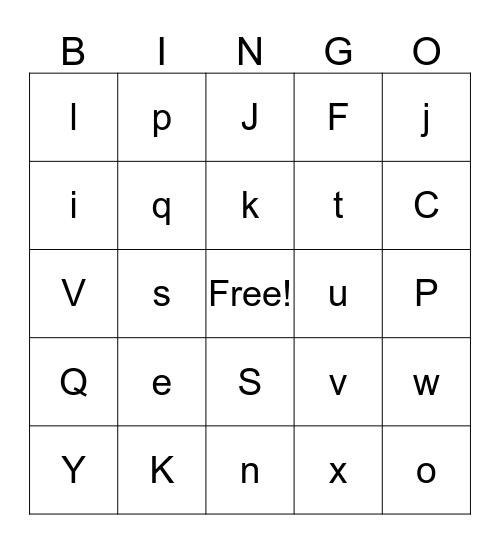 Alphabet Bingo Card