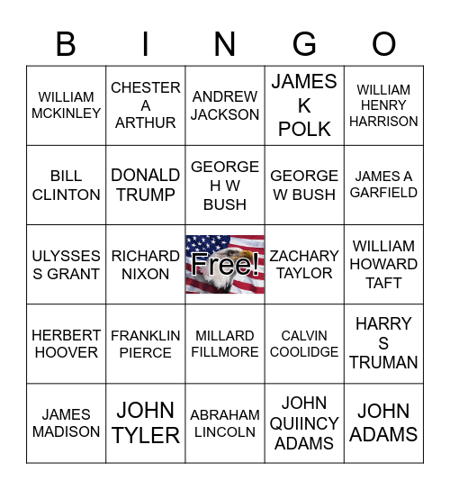 Presidents Bingo! Bingo Card