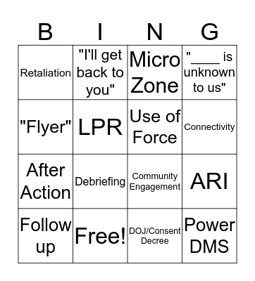Comstat Bingo Card