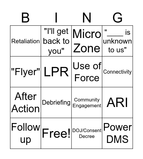 Comstat Bingo Card