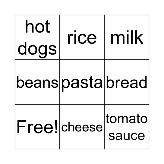 Grocery Items  Bingo Card