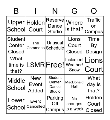 Large Team Bingo Card