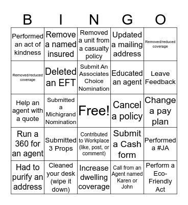 FOREMOST BINGO Card