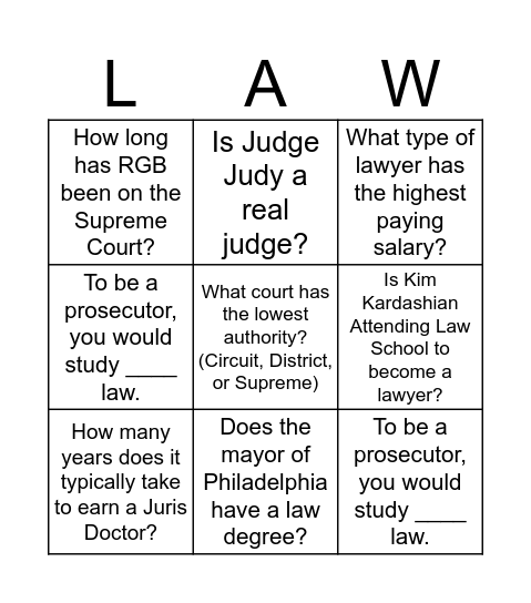 Law Bingo Card