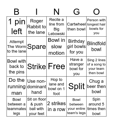 Jaclyn's 40th Birthday Bowling-Bingo Challenge Bingo Card