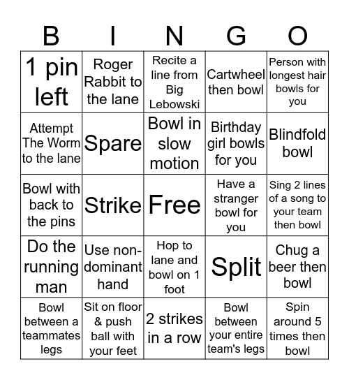 Jaclyn's 40th Birthday Bowling-Bingo Challenge Bingo Card