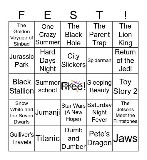 My First Movie Bingo Card