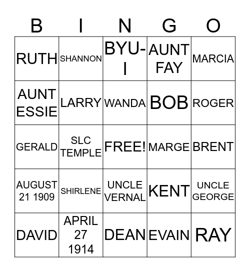 PETERSON Bingo Card
