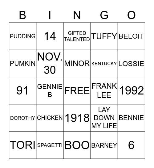 DOUGLAS/MINOR REUNION Bingo Card