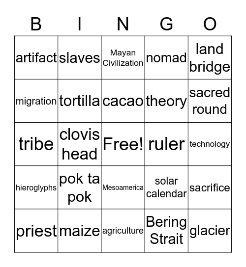 EARLY CIVILIZATION Bingo Card