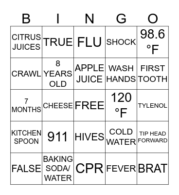 What To Do When Your Child Gets Sick  Bingo Card