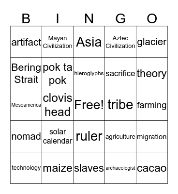 Early Civilization  Bingo Card