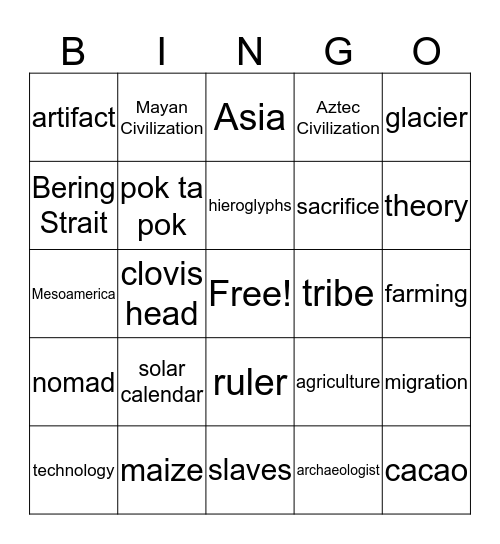 Early Civilization  Bingo Card
