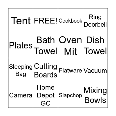 Bridal Shower Gift Bingo Card