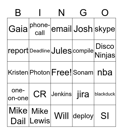 Disco Ninjas Bingo Card