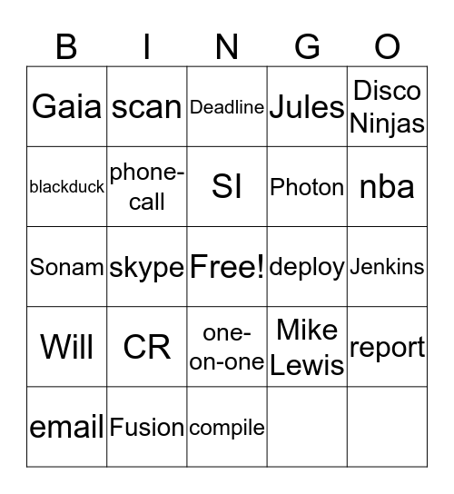 Disco Ninjas Bingo Card