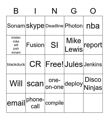 Disco Ninjas Bingo Card