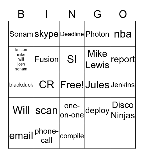 Disco Ninjas Bingo Card