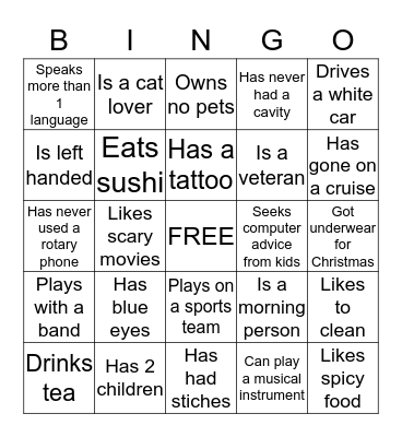 Getting to know you BINGO Card
