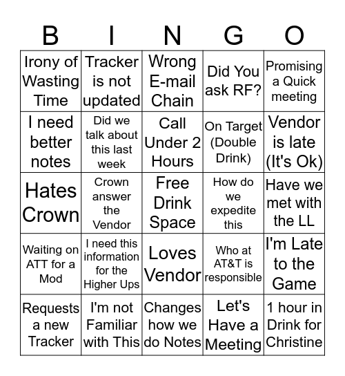 AT&T Call Bingo Card