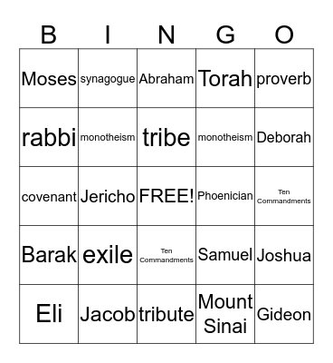 EARLY ISRAELITES Bingo Card