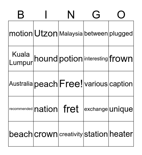George and Jourdan Bingo Card