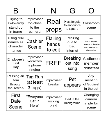 I M P R O V   B I N G O (Zoom Edition) Bingo Card