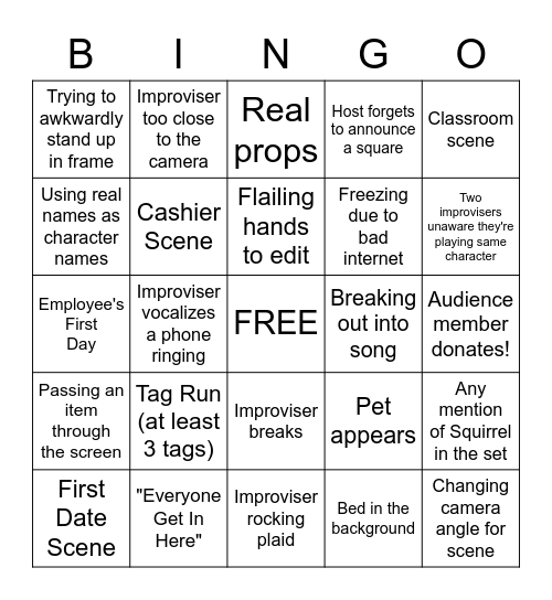 I M P R O V   B I N G O (Zoom Edition) Bingo Card