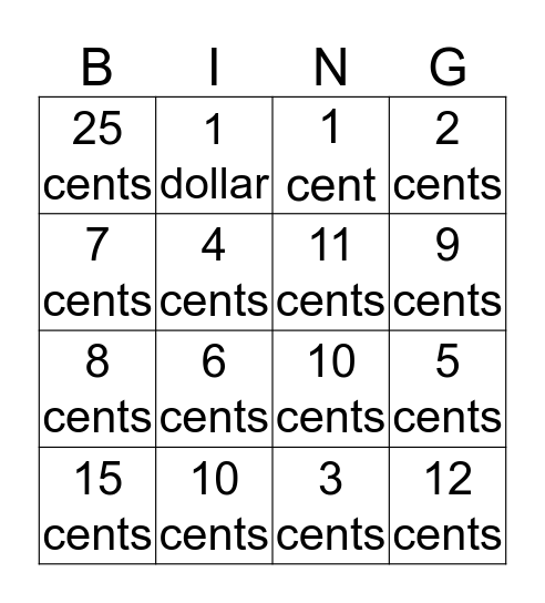 It Makes Cents! Bingo Card