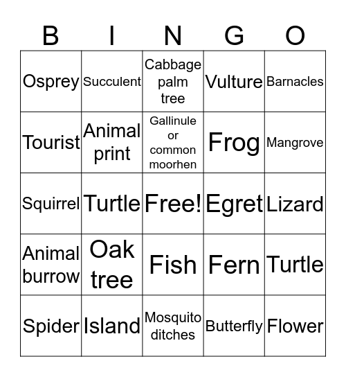 Weedon Island Bingo Card