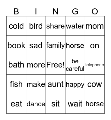 sign language Bingo Card