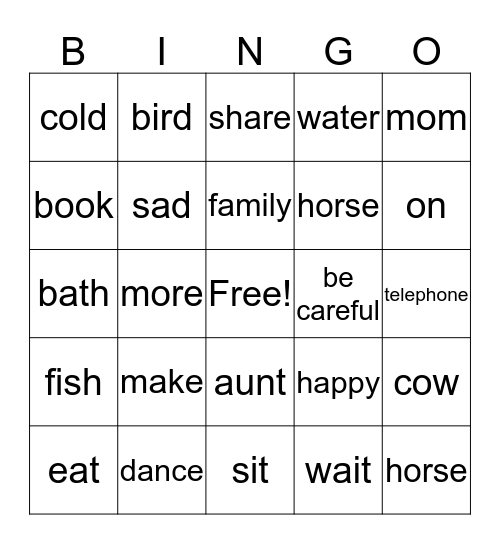 sign language Bingo Card
