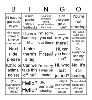 Conference Call Bingo Card