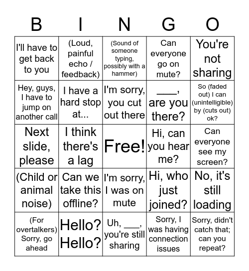 Conference Call Bingo Card