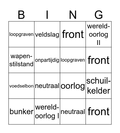 Woordenschat : W.O. thema 5 Bingo Card