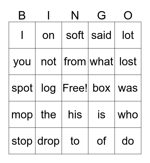 Word Bingo Card