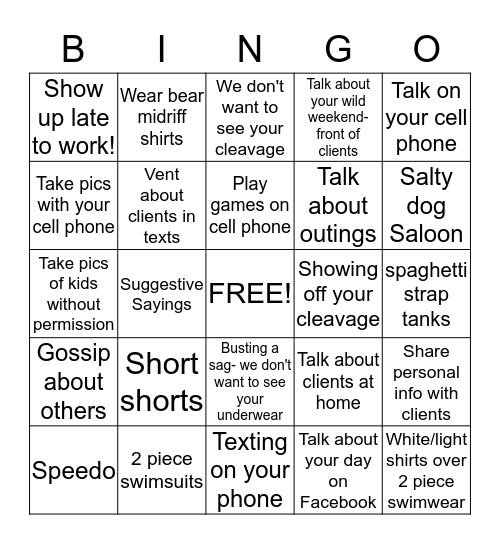 What not to wear... Or do! Bingo Card