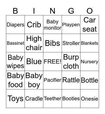 Baby Shower Bingo Card