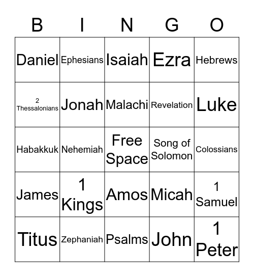 Books of the Bible Bingo Card