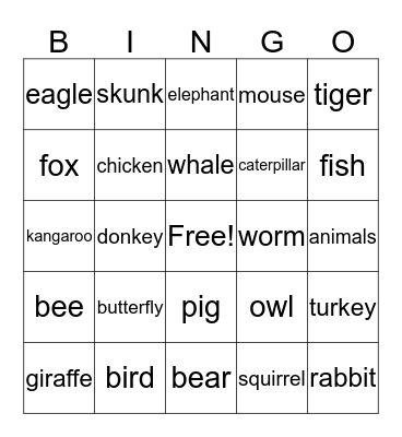 Animal Signs Bingo Card