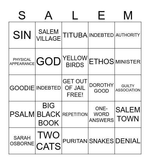 Sarah Good Bingo Card