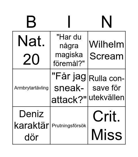 DND: JF-Style Bingo Card