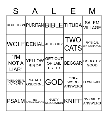 Sarah Good Bingo Card