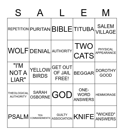 Sarah Good Bingo Card