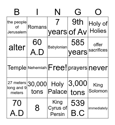 Temple: Construction, destruction, reconstruction Bingo Card