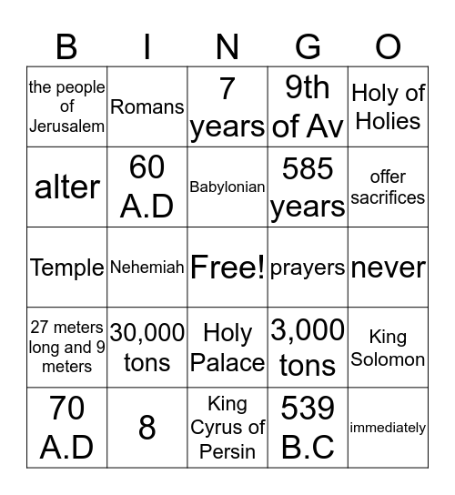 Temple: Construction, destruction, reconstruction Bingo Card