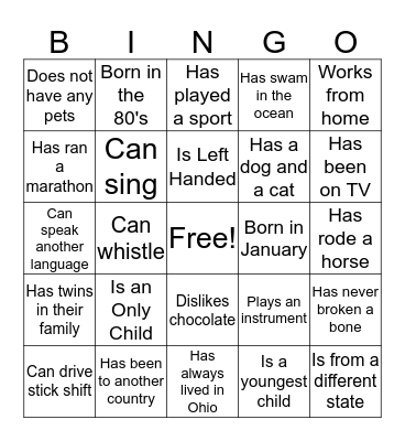 Icebreaker Bingo Card