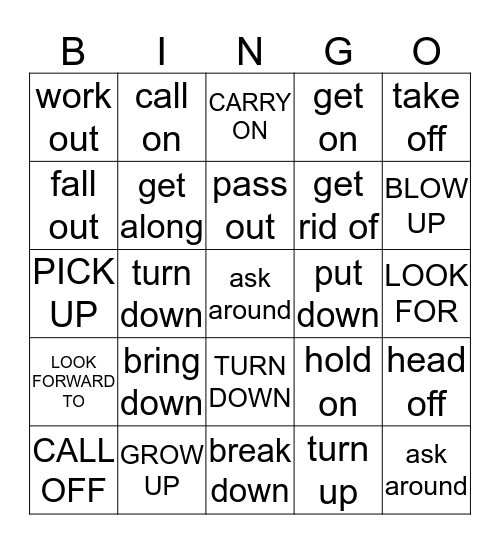 Phrasal Verbs  Bingo Card
