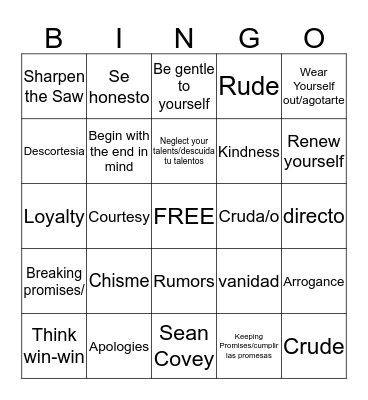 7 Habits Bingo Card