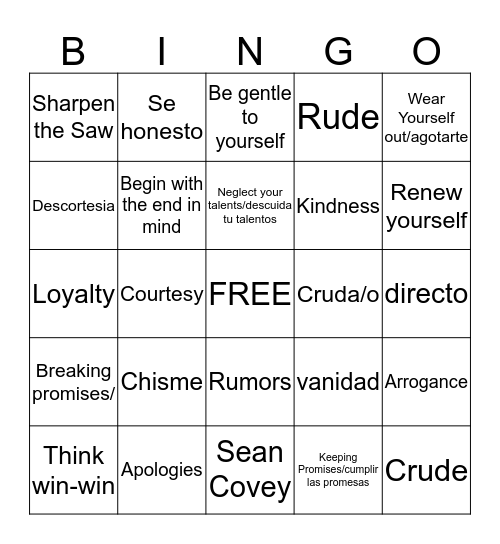 7 Habits Bingo Card